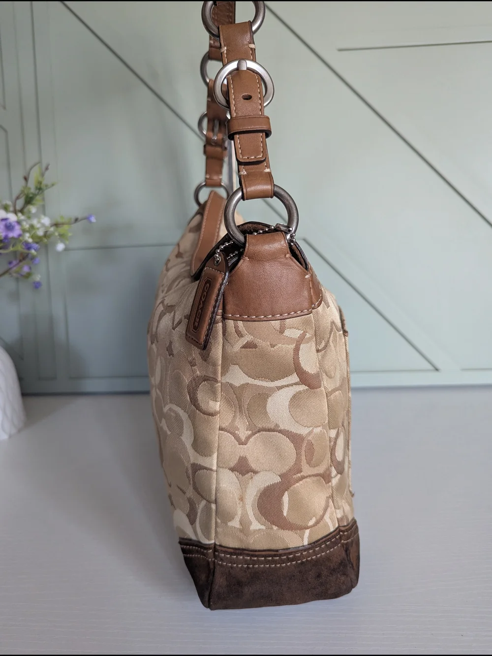 Coach Signature Jacquard Hobo Bag in Khaki/Tan
